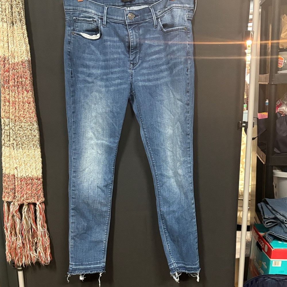 Express Distressed Blue Cropped Jeans